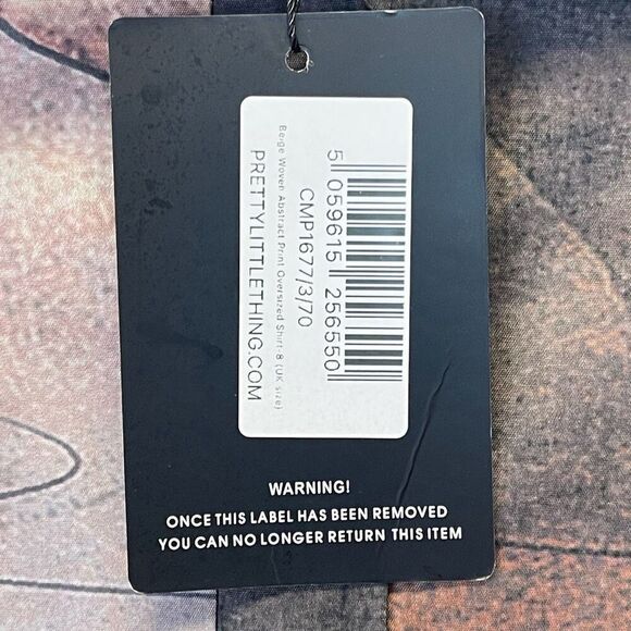 NWT PrettyLittleThing Top Women's 4 Beige Abstract Button Down Oversized Shirt - Picture 7 of 16